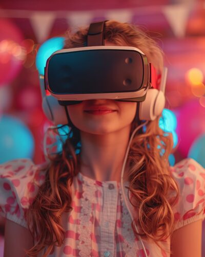 young girl wearing vr headset birthday party Egypt
