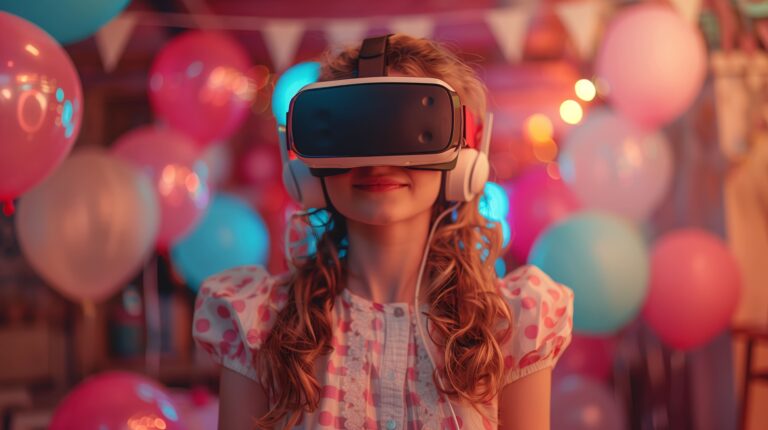 young girl wearing vr headset birthday party Egypt